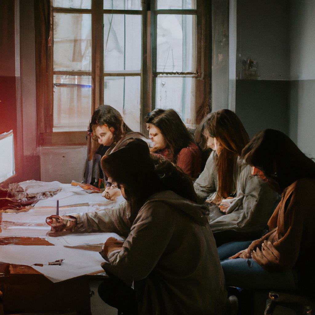 Aula moderna de periodismo en Buenos Aires con estudiantes y luz natural cálida